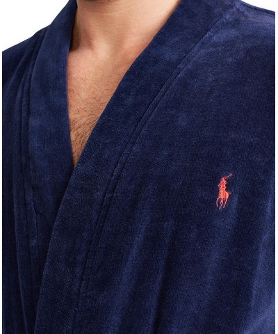 Men's Sleepwear Soft Cotton Kimono Velour Robe Blue $61.25 Pajama