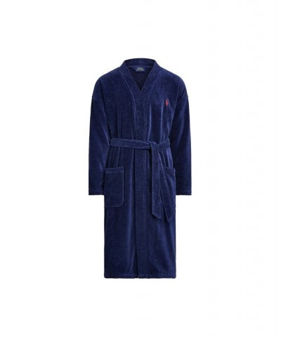 Men's Sleepwear Soft Cotton Kimono Velour Robe Blue $61.25 Pajama