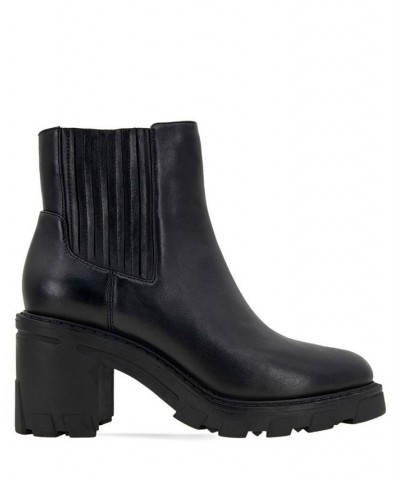 Women's Tulina Lug Sole Chelsea Bootie Black $59.07 Shoes