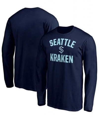 Men's Deep Sea Blue Seattle Kraken Big and Tall Victory Arch Long Sleeve T-shirt $15.17 T-Shirts