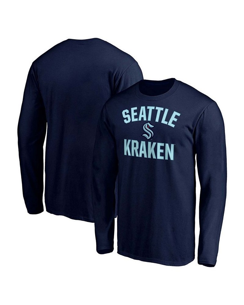 Men's Deep Sea Blue Seattle Kraken Big and Tall Victory Arch Long Sleeve T-shirt $15.17 T-Shirts