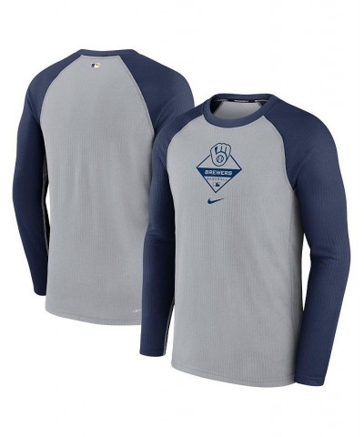 Men's Gray, Navy Milwaukee Brewers Game Authentic Collection Performance Raglan Long Sleeve T-shirt $30.55 T-Shirts