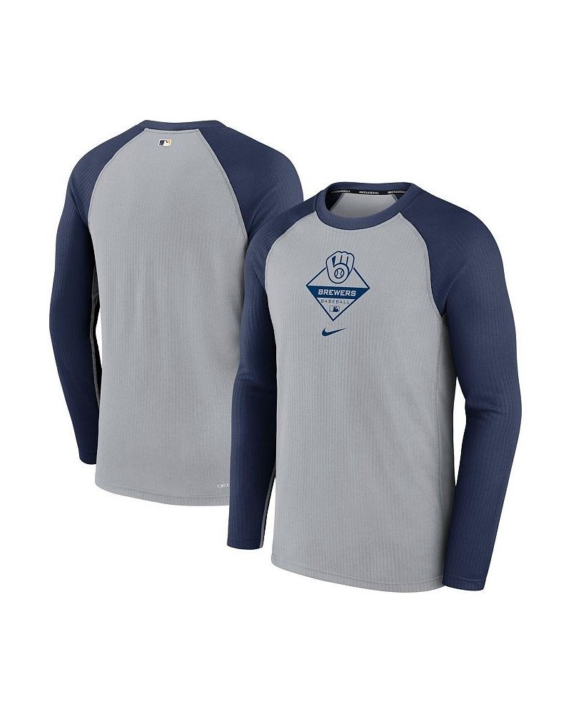 Men's Gray, Navy Milwaukee Brewers Game Authentic Collection Performance Raglan Long Sleeve T-shirt $30.55 T-Shirts