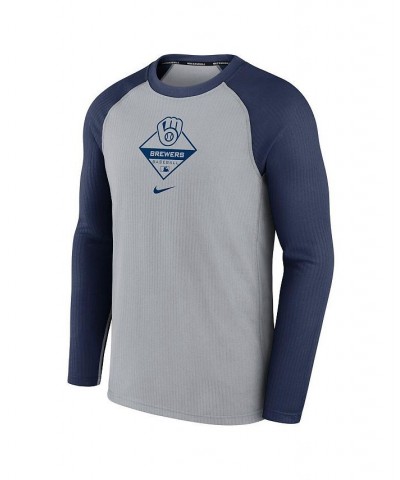 Men's Gray, Navy Milwaukee Brewers Game Authentic Collection Performance Raglan Long Sleeve T-shirt $30.55 T-Shirts