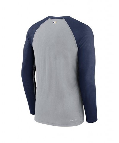 Men's Gray, Navy Milwaukee Brewers Game Authentic Collection Performance Raglan Long Sleeve T-shirt $30.55 T-Shirts