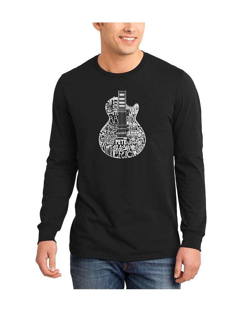 Men's Rock Guitar Head Word Art Long Sleeve T-shirt Black $16.80 T-Shirts