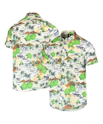 Men's Cream Seattle Seahawks Paradise Floral Button-Up Shirt $31.39 Shirts