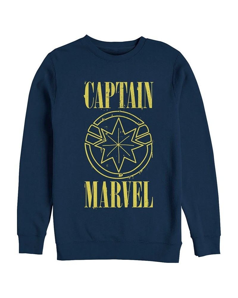 Marvel Men's Captain Marvel Text Logo, Crewneck Fleece Blue $28.04 Sweatshirt