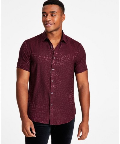 Men's Luca Regular-Fit Leopard-Print Shirt Red $16.33 Shirts