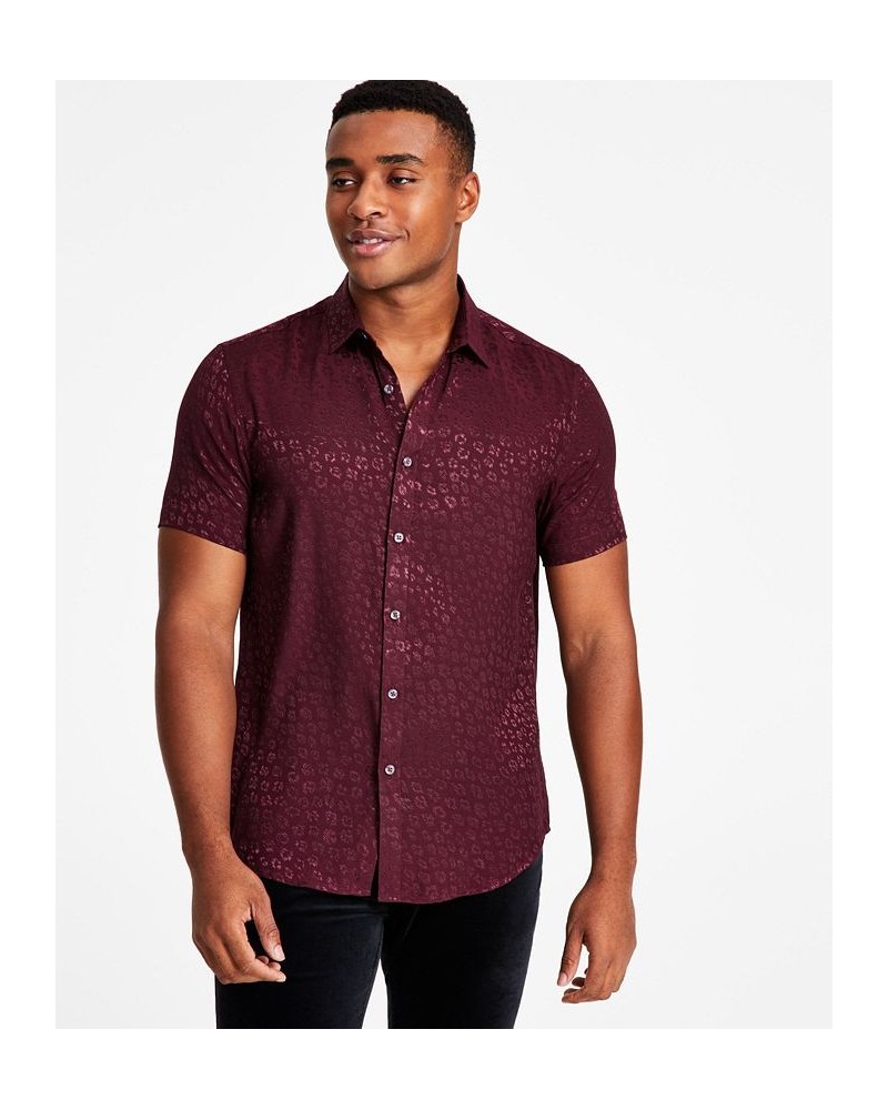 Men's Luca Regular-Fit Leopard-Print Shirt Red $16.33 Shirts