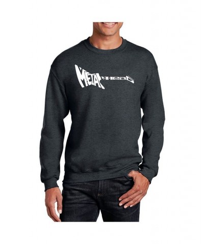 Men's Word Art Metal Head Crewneck Sweatshirt Gray $21.50 Sweatshirt