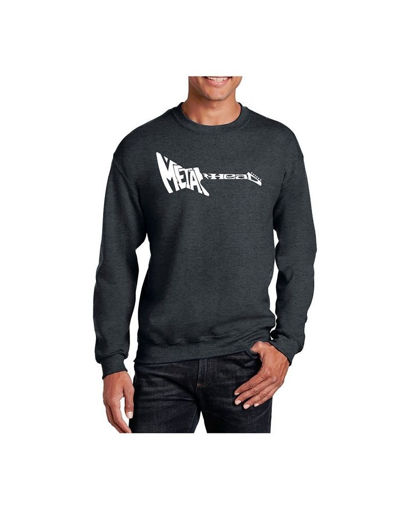 Men's Word Art Metal Head Crewneck Sweatshirt Gray $21.50 Sweatshirt