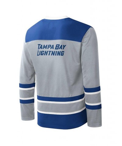 Men's Gray, Blue Tampa Bay Lightning Cross Check Jersey V-Neck Long Sleeve T-shirt $32.20 T-Shirts