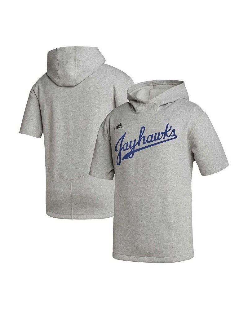 Men's Heather Gray Kansas Jayhawks Modern Classics Baseball Icon Tri-Blend Short Sleeve Pullover Hoodie $36.80 Sweatshirt