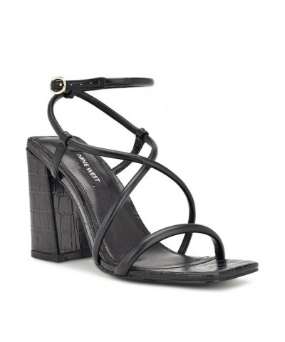 Women's Yeera Square Toe Strappy Heeled Dress Sandals Black $52.47 Shoes