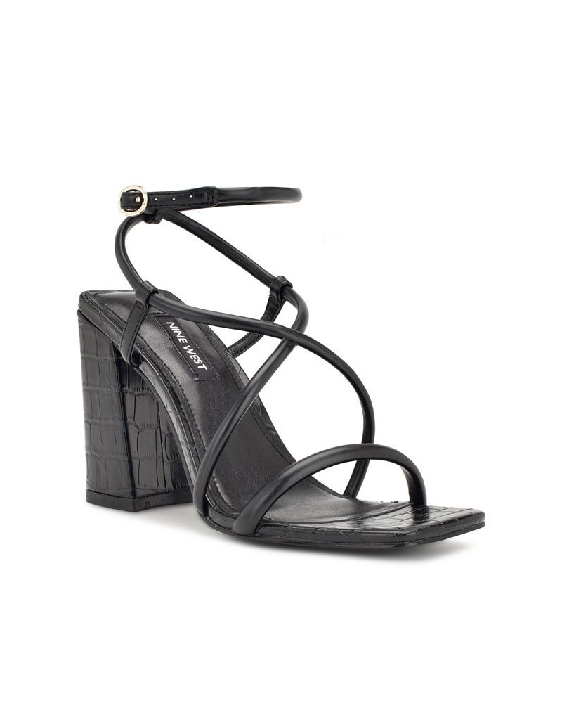 Women's Yeera Square Toe Strappy Heeled Dress Sandals Black $52.47 Shoes