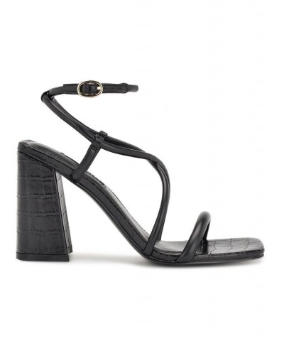 Women's Yeera Square Toe Strappy Heeled Dress Sandals Black $52.47 Shoes