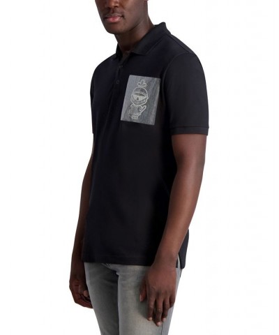 Men's Slim-Fit Short-Sleeve Karl Knight Patch Polo Shirt Black $46.72 Shirts