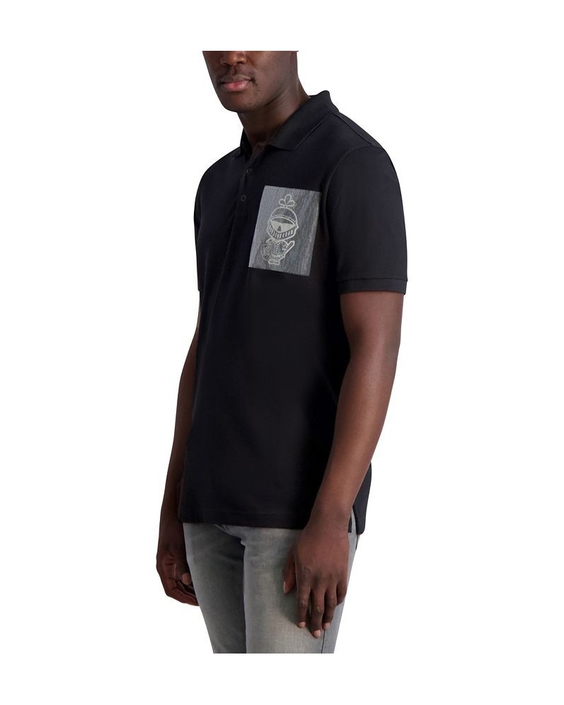 Men's Slim-Fit Short-Sleeve Karl Knight Patch Polo Shirt Black $46.72 Shirts