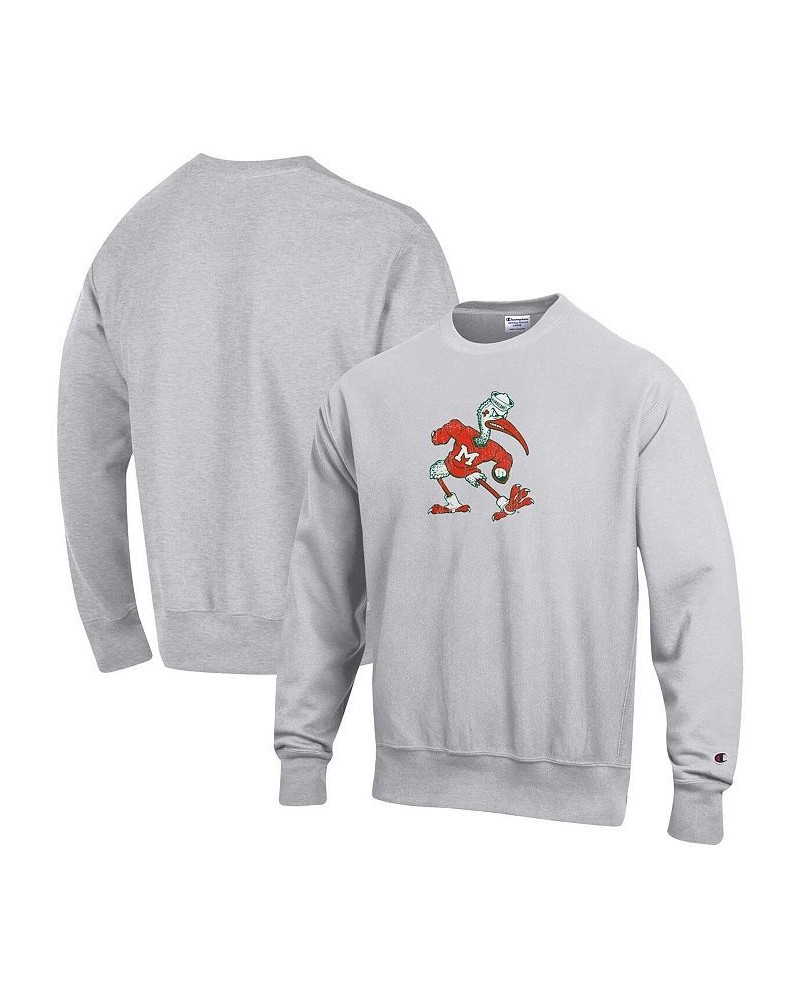 Men's Heathered Gray Miami Hurricanes Vault Logo Reverse Weave Pullover Sweatshirt $44.19 Sweatshirt