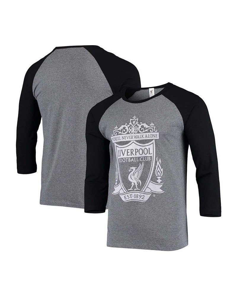 Men's Heathered Gray, Black Liverpool Shield Raglan Long Sleeve T-shirt $24.50 T-Shirts