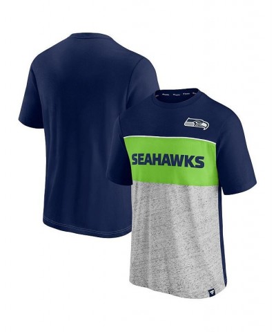 Men's Branded College Navy and Heathered Gray Seattle Seahawks Colorblock T-shirt $20.24 T-Shirts