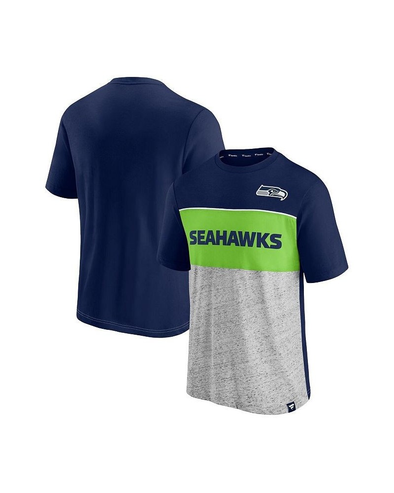 Men's Branded College Navy and Heathered Gray Seattle Seahawks Colorblock T-shirt $20.24 T-Shirts