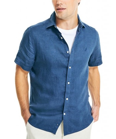 Men's Classic-Fit Solid Linen Short-Sleeve Shirt Blue $29.25 Shirts