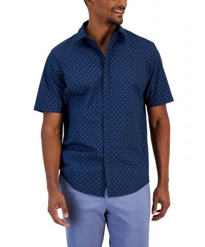 Men's Above Classic-Fit Stretch Geo-Print Button-Down Shirt Blue $17.09 Shirts