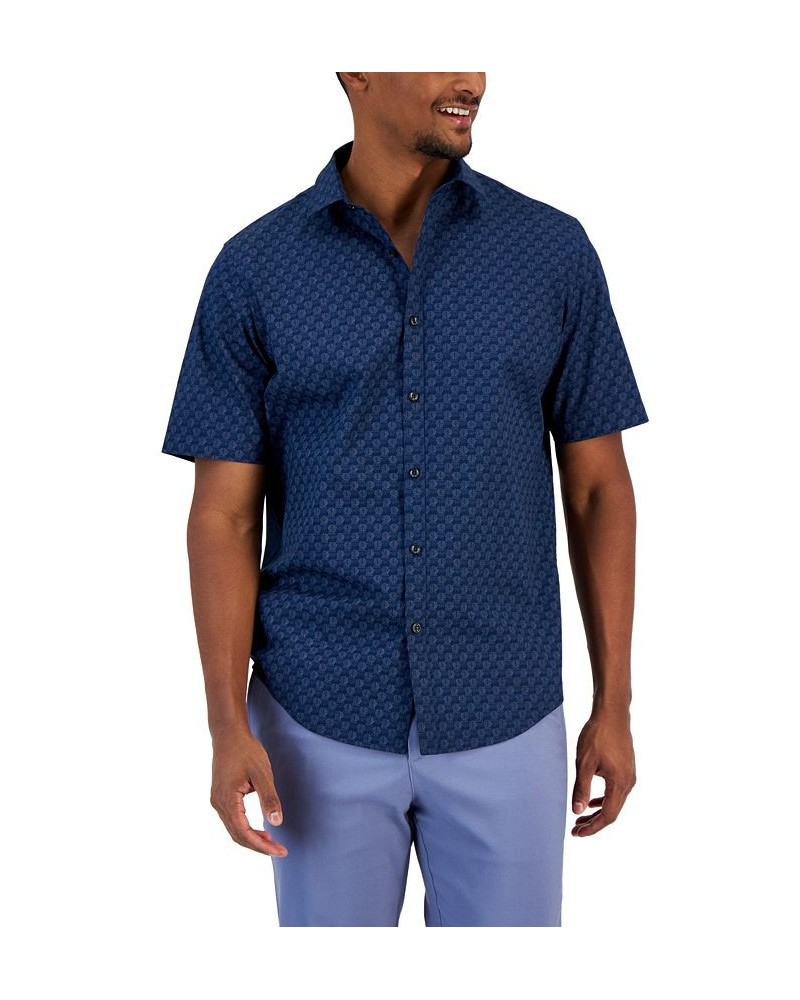 Men's Above Classic-Fit Stretch Geo-Print Button-Down Shirt Blue $17.09 Shirts