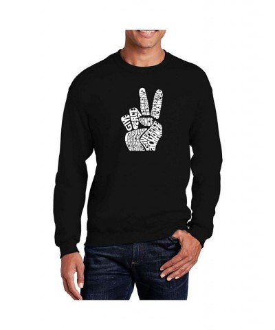 Men's Word Art Peace Fingers Crewneck Sweatshirt Black $20.50 Sweatshirt