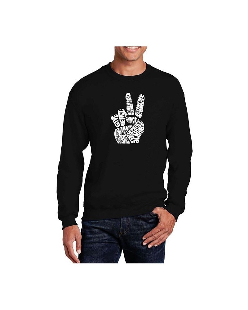 Men's Word Art Peace Fingers Crewneck Sweatshirt Black $20.50 Sweatshirt