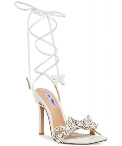 Women's Utopia Ankle-Tie Butterfly Stiletto Sandals White $52.89 Shoes