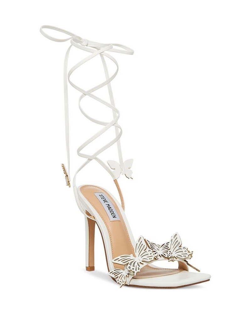 Women's Utopia Ankle-Tie Butterfly Stiletto Sandals White $52.89 Shoes