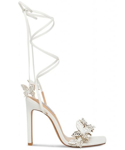 Women's Utopia Ankle-Tie Butterfly Stiletto Sandals White $52.89 Shoes