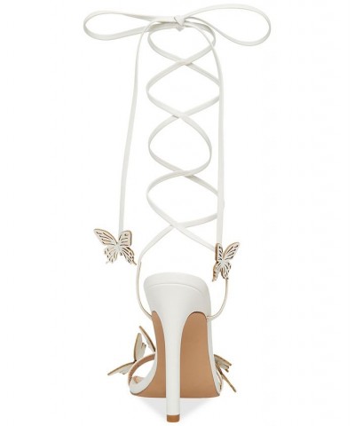 Women's Utopia Ankle-Tie Butterfly Stiletto Sandals White $52.89 Shoes