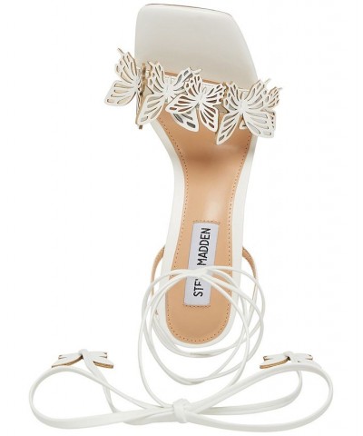 Women's Utopia Ankle-Tie Butterfly Stiletto Sandals White $52.89 Shoes