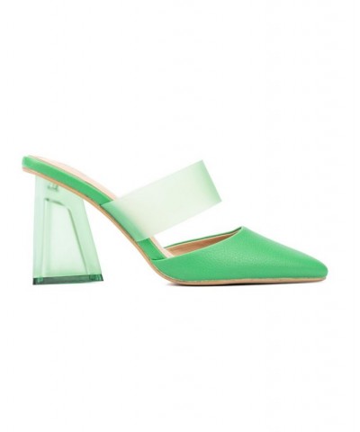 Winifred Women's Strap Mule Heels Green $32.98 Shoes