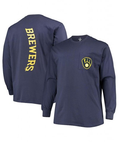 Men's Branded Navy Milwaukee Brewers Big and Tall Solid Back Hit Long Sleeve T-shirt $28.80 T-Shirts