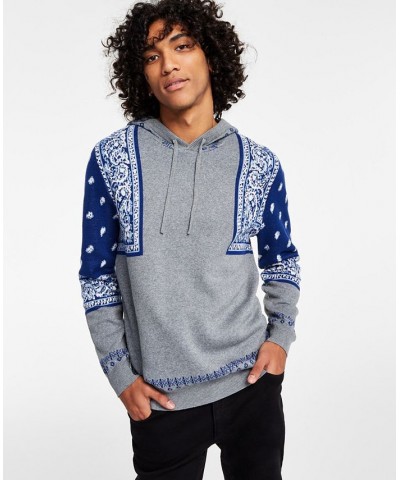 Men's Bandana Intarsia Hoodie Gray $19.91 Sweatshirt