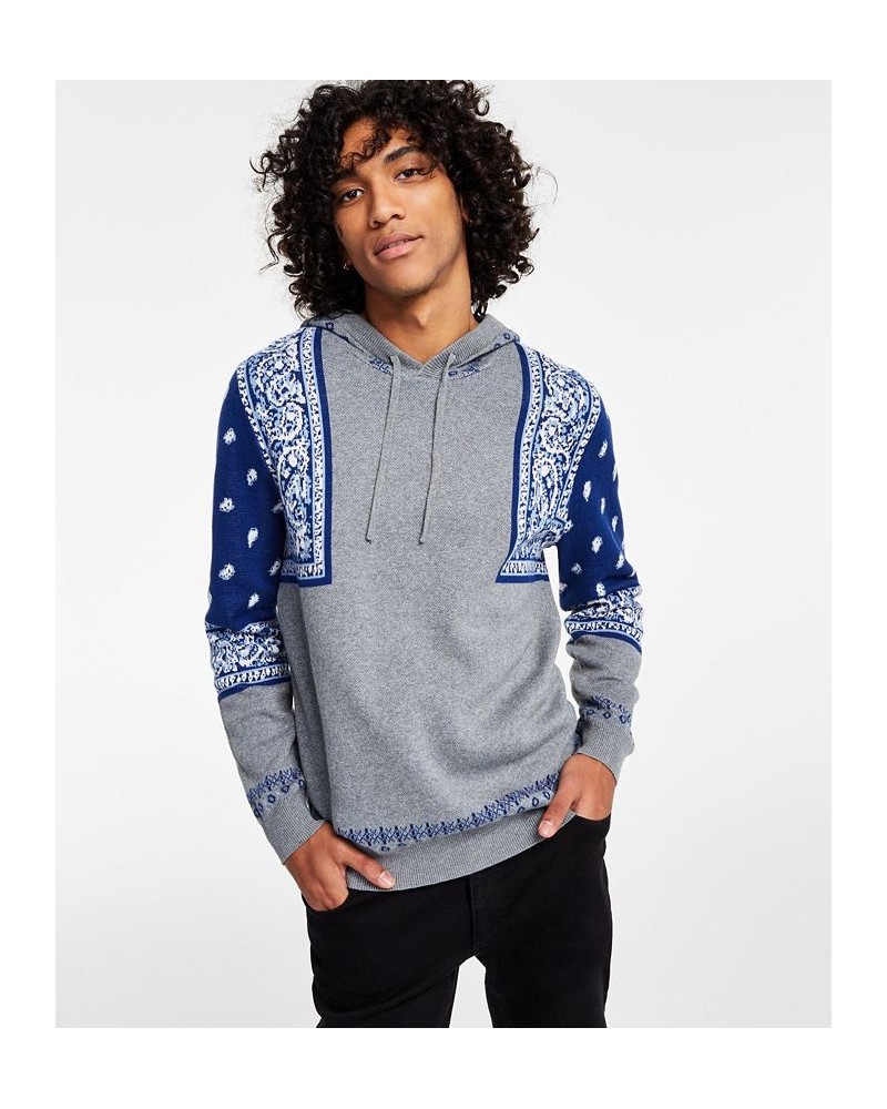 Men's Bandana Intarsia Hoodie Gray $19.91 Sweatshirt