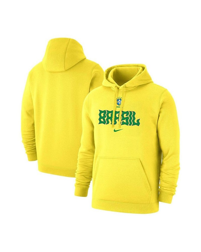 Men's Yellow Brazil National Team Lockup Club Pullover Hoodie $43.99 Sweatshirt