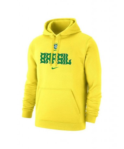 Men's Yellow Brazil National Team Lockup Club Pullover Hoodie $43.99 Sweatshirt