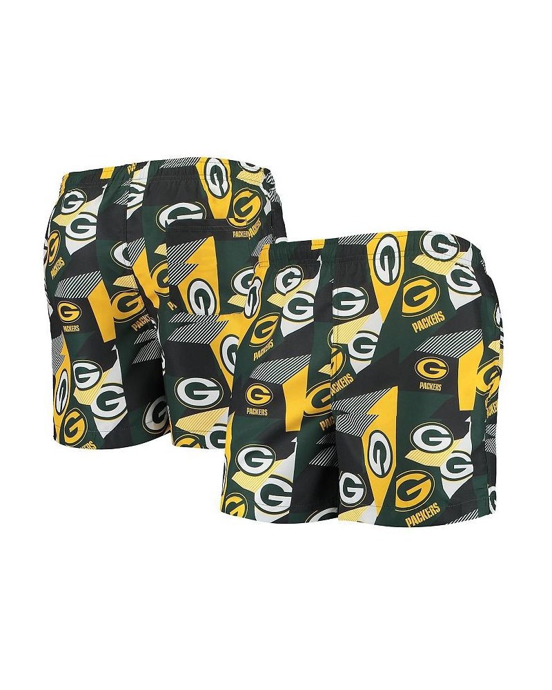 Men's Green and Gold Green Bay Packers Geo Print Swim Trunks $24.60 Swimsuits