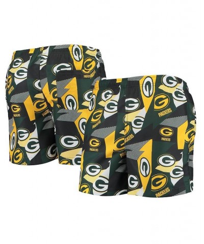 Men's Green and Gold Green Bay Packers Geo Print Swim Trunks $24.60 Swimsuits