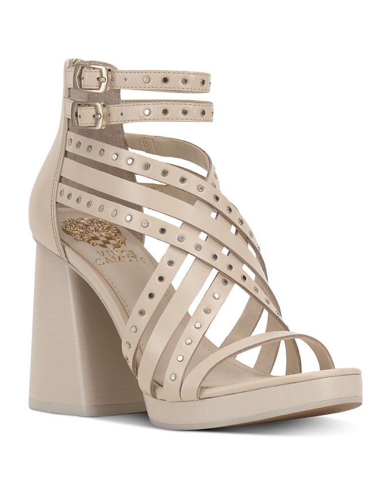 Nanthie Studded Strappy Platform City Sandals White $53.64 Shoes