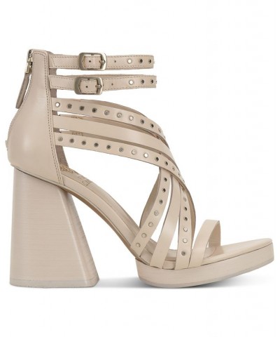 Nanthie Studded Strappy Platform City Sandals White $53.64 Shoes