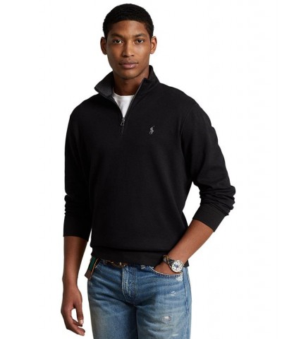 Men's Luxury Jersey Quarter-Zip Pullover Black $25.17 Sweatshirt