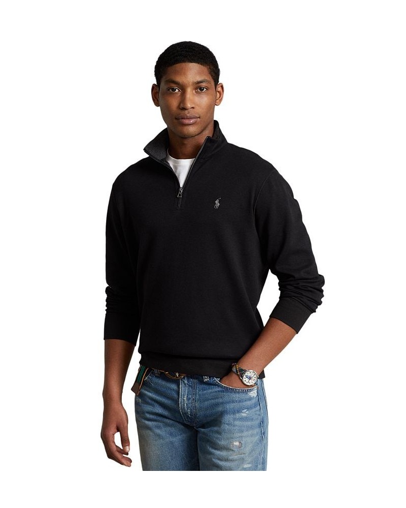 Men's Luxury Jersey Quarter-Zip Pullover Black $25.17 Sweatshirt