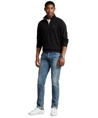 Men's Luxury Jersey Quarter-Zip Pullover Black $25.17 Sweatshirt